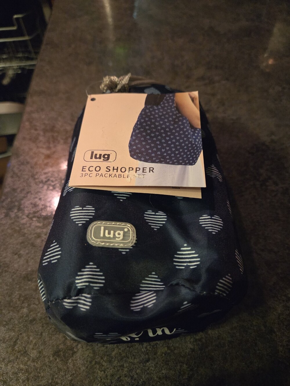 Lug 3 piece Packable Totes Eco Shopper Brushed Hearts